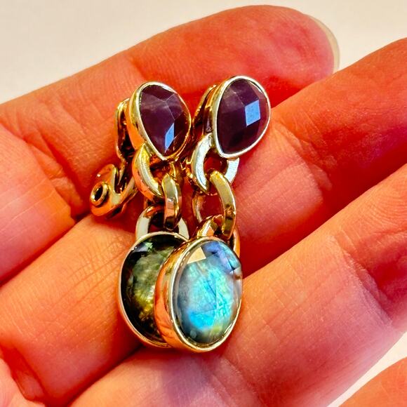 The Jewelry Group TJG clip on earrings goldtone drop dangle opalescent beads - Picture 5 of 6